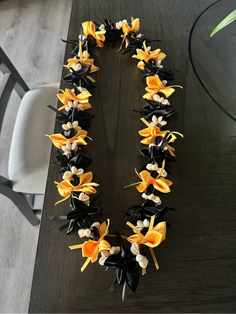 Handmade Yellow & Black Flower Lei Necklace